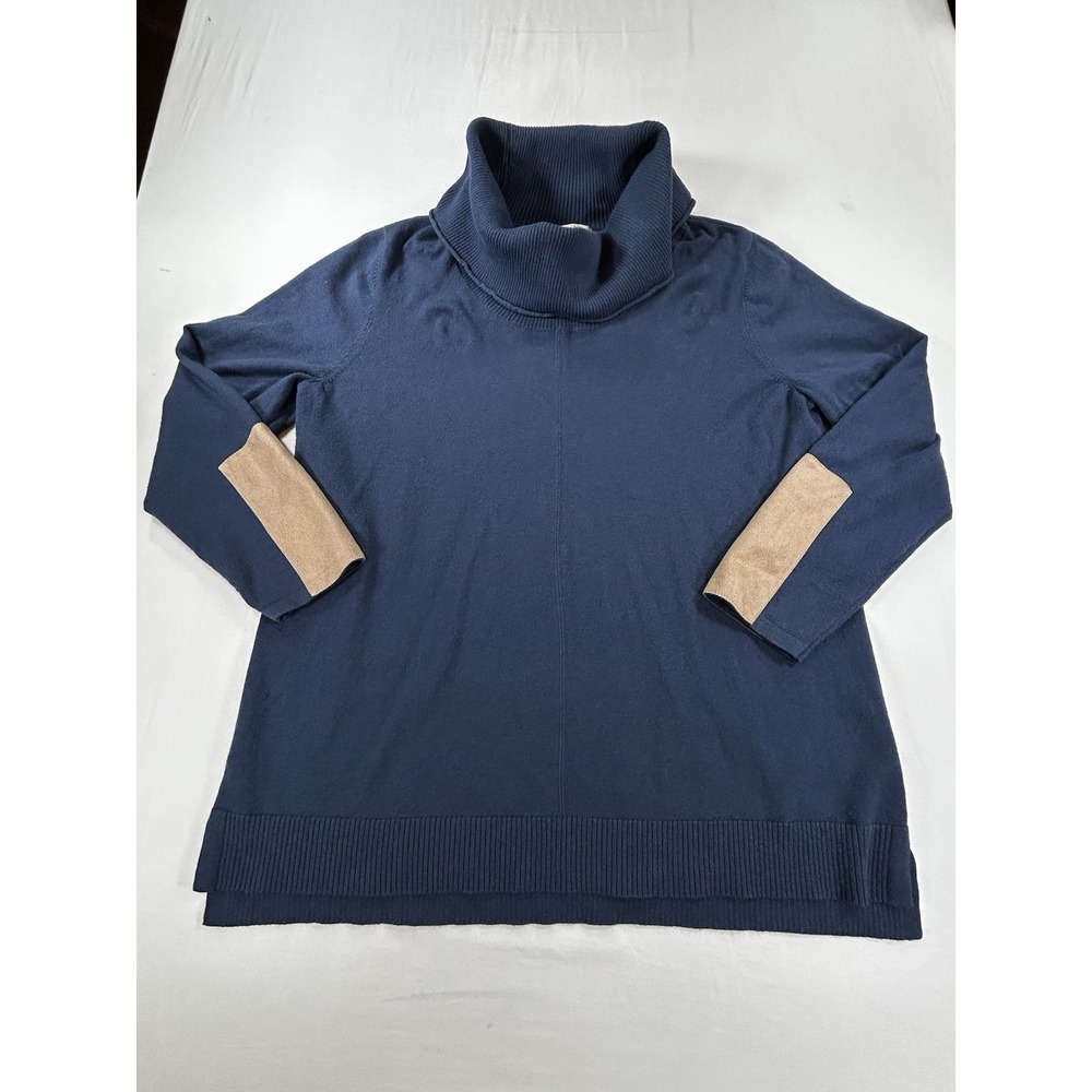 Tyler Boe Blue Sz L Cowl Neck Sweater with Patches Womens Cotton Cashmere Career